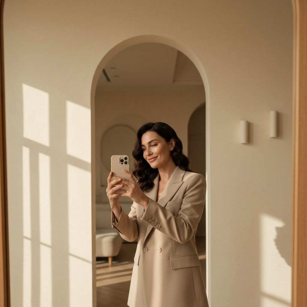 Woman taking a selfie for AI skin analysis